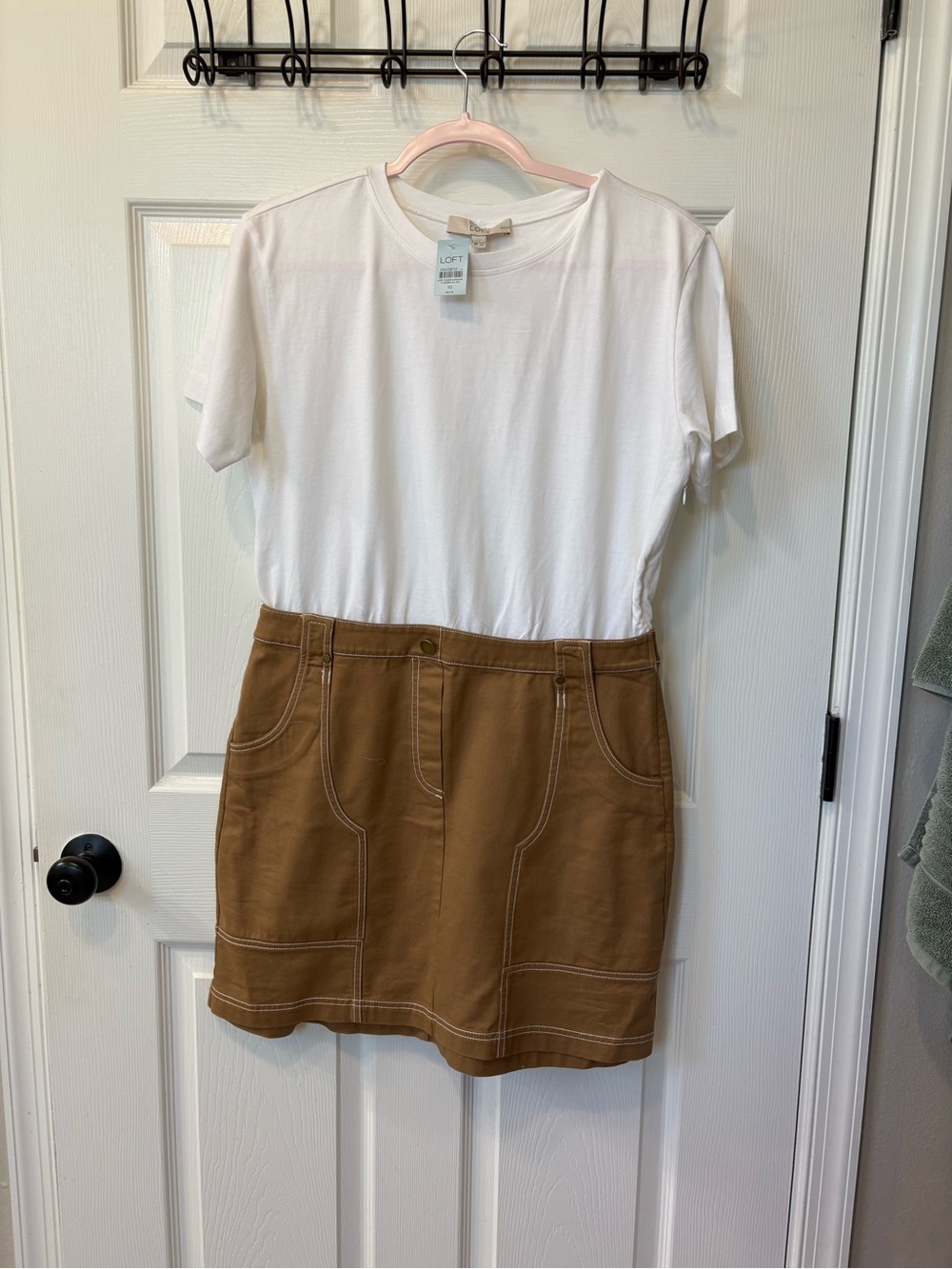 LOFT Tan Utility Mini Skirt dress with Contrast Topstitching
